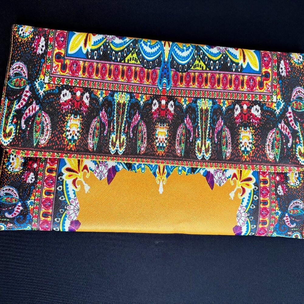 Boho Festival Clutch Bag | Bright Yellow & Paisley Print